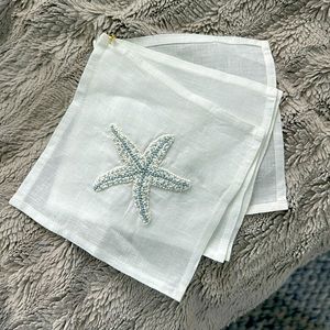 Set of 4 Linen Starfish Cocktail Napkins NEW